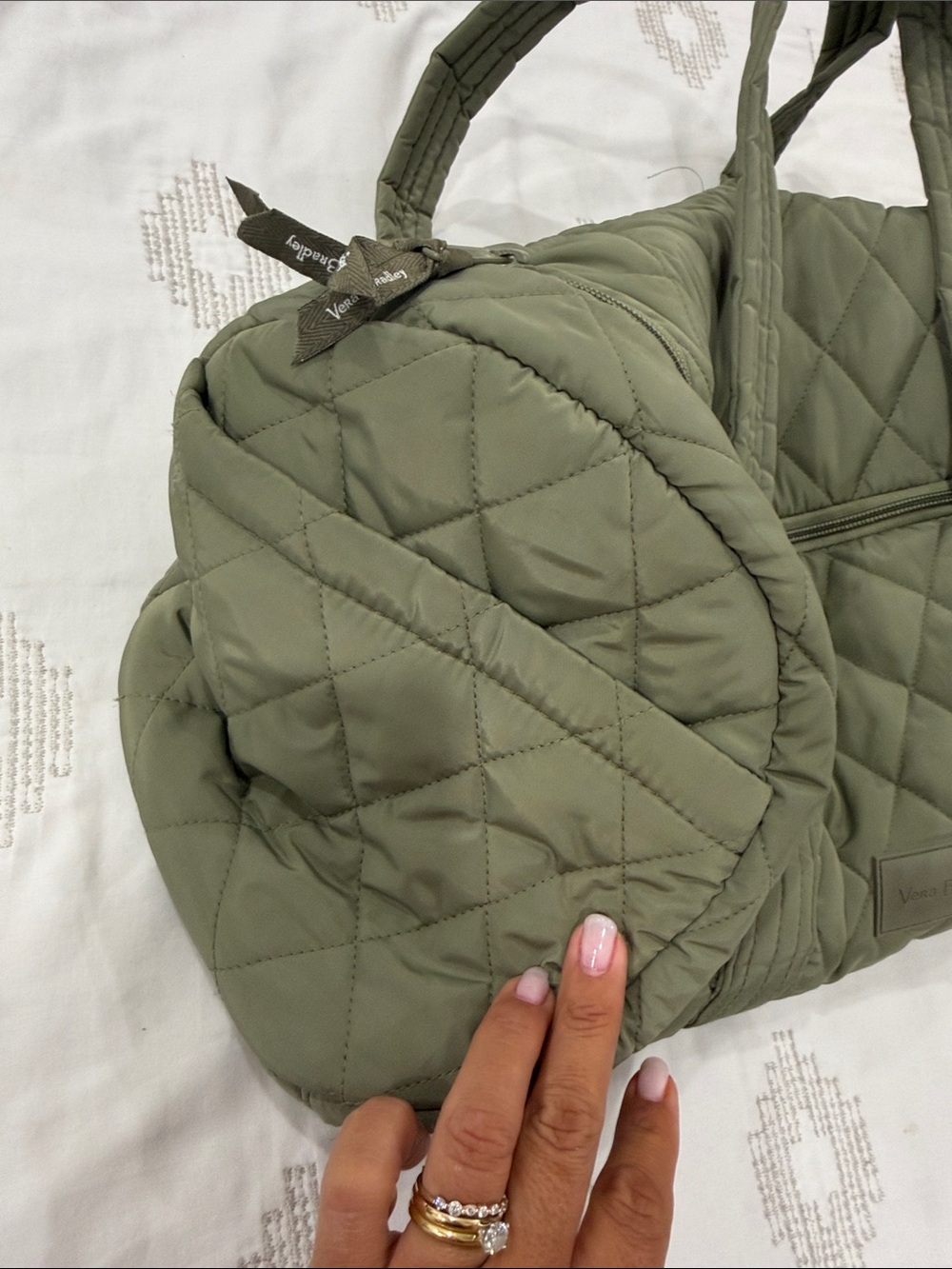 Vera Bradley Quilted Olive Green Duffel Tote - Picture 6 of 8